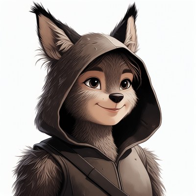 Anthropomorphic wolf girl in hooded cloak