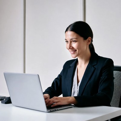 Woman typing on laptop at desk