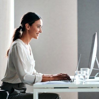 Woman working on computer at desk