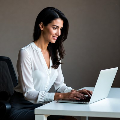 Woman working on laptop at desk