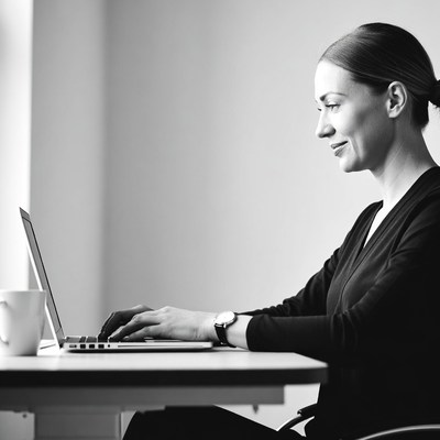 Woman working on laptop at desk
