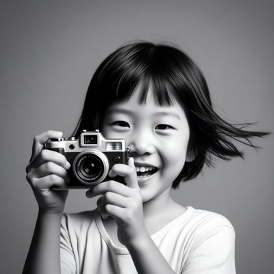 Asian girl holding vintage camera