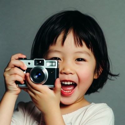 Asian girl holding vintage camera