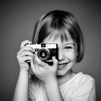 Girl holding vintage camera