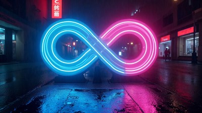 Neon Blue Pink Infinity Symbol Night Street
