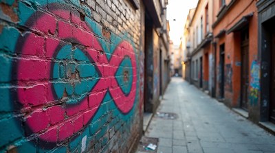 Pink Infinity Symbol Graffiti on Alley Wall