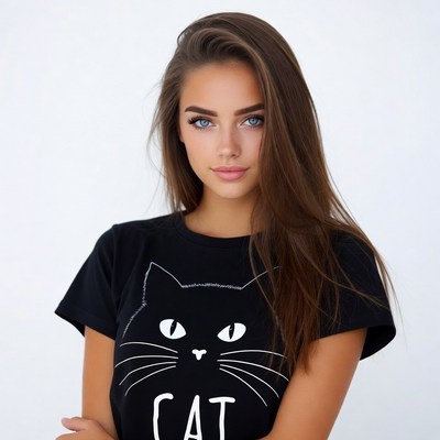 Woman in black cat t-shirt