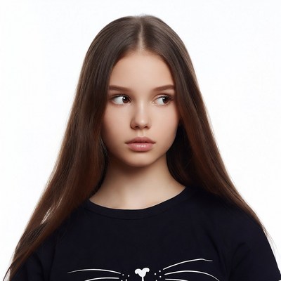 Girl with cat face t-shirt