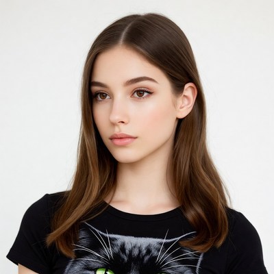 Young woman in black cat t-shirt