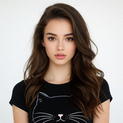 Young woman in black cat t-shirt