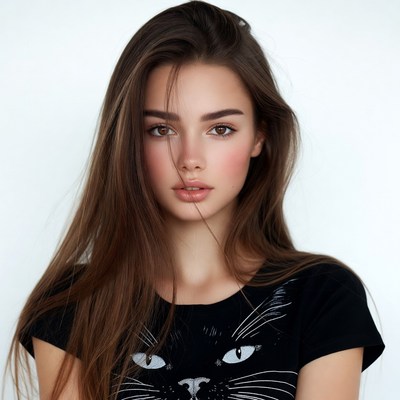 Woman in cat face t-shirt