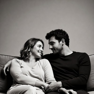 Couple cuddling on couch