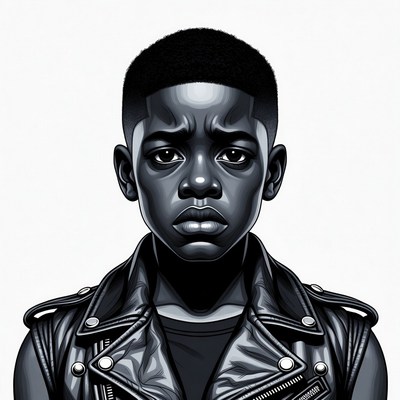 African-American boy in leather vest