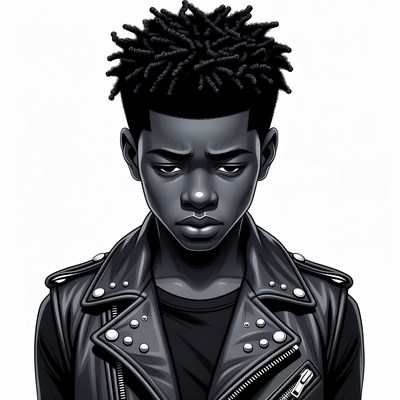 African-American boy in leather jacket