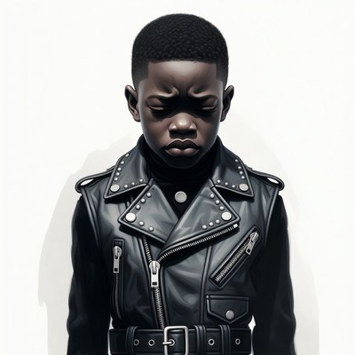African-American boy in leather jacket
