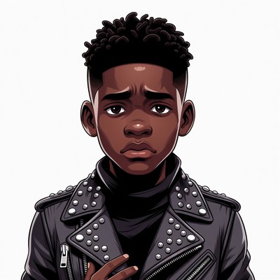 Young Black boy in studded leather jacket