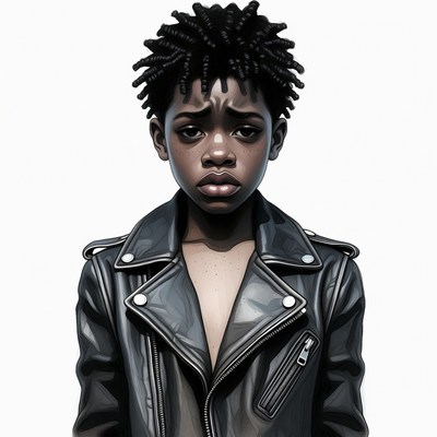 African-American boy in leather jacket