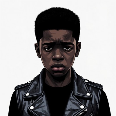 African-American boy in leather vest