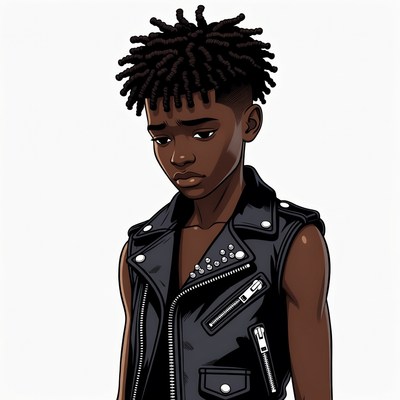 African-American boy in leather vest