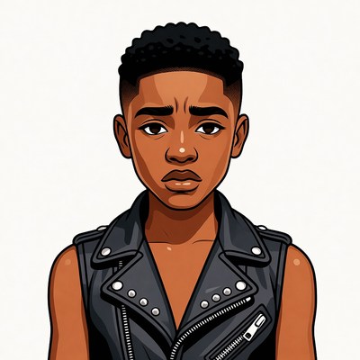 African-American boy in leather vest