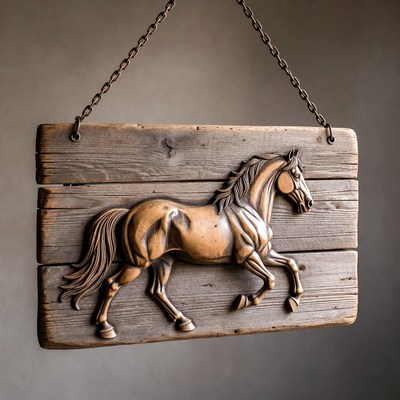 Carved wooden horse wall sign