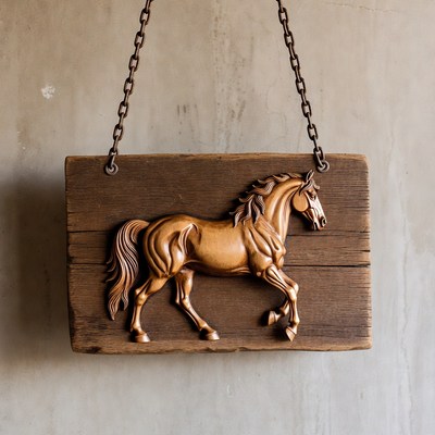 Bronze Horse on Wooden Hanging Sign