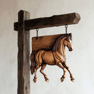 Wooden Horse Sign on Post