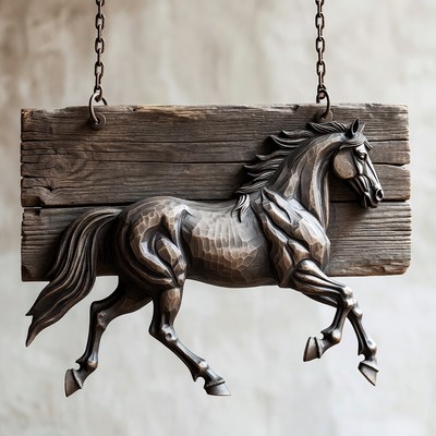 Galloping Horse on Wooden Sign