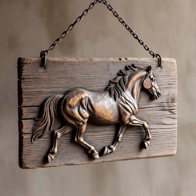 Carved wooden horse sign