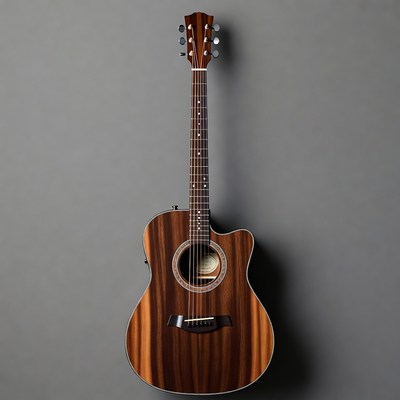 Brown Acoustic Guitar on Gray Wall