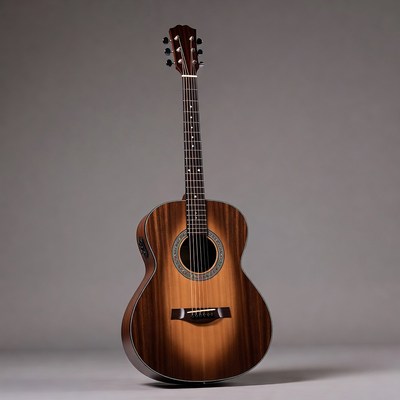 Brown Acoustic Guitar on Gray Background