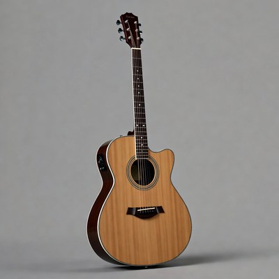 Acoustic Electric Guitar on Gray Background