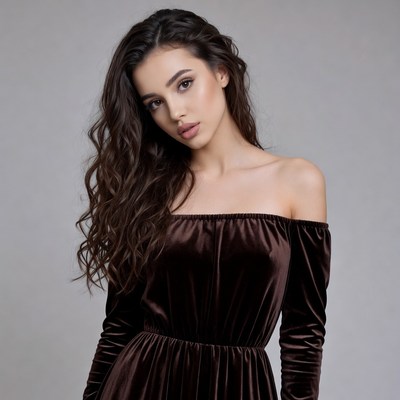 Woman in off-shoulder velvet dress