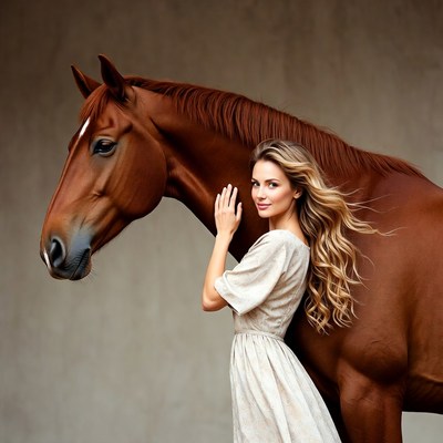 Woman hugging brown horse