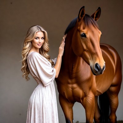 Blonde woman with brown horse