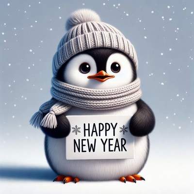 Cute penguin holding Happy New Year sign