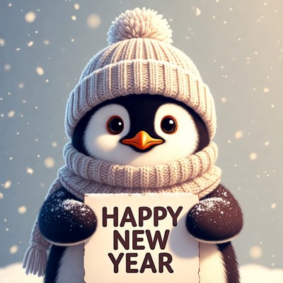 Cute penguin holding Happy New Year sign