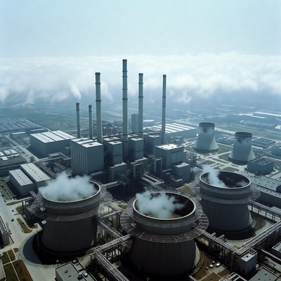 Industrial Power Plant with Cooling Towers