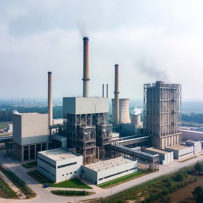 Industrial Power Plant with Smokestacks