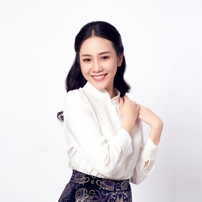 Asian woman in white blouse black skirt