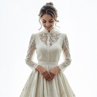 Bride in Lace Wedding Dress
