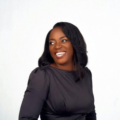 Smiling African-American woman in black dress