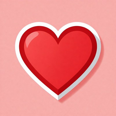 Red Heart Sticker on Pink Background