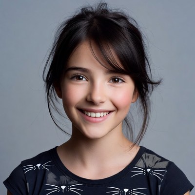 Smiling girl with cat print top