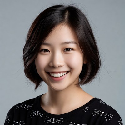 Smiling Asian woman in cat sweater