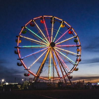 Colorful Ferris Wheel at Night