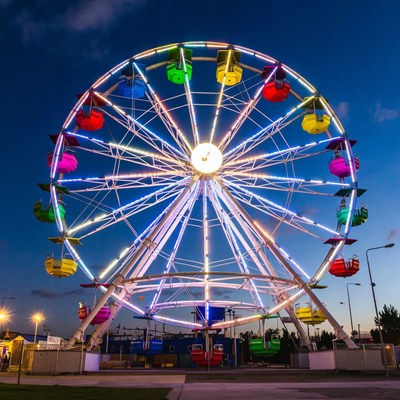 Colorful Ferris Wheel at Night