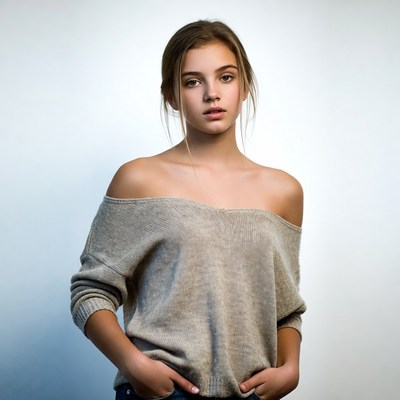 Teen girl in off-shoulder sweater