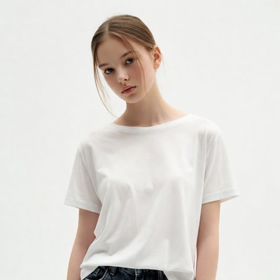 Young woman in white t-shirt