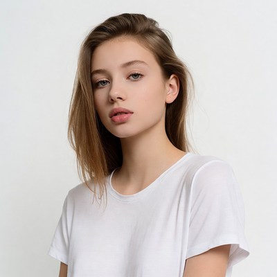 Young woman in white t-shirt